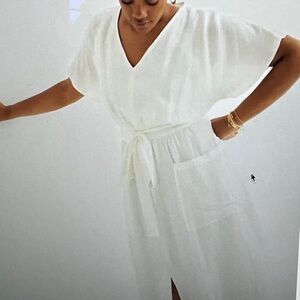 BRAND NEW Madewell Linen Blend Dolman Sleeve Tie Waist Midi Dress